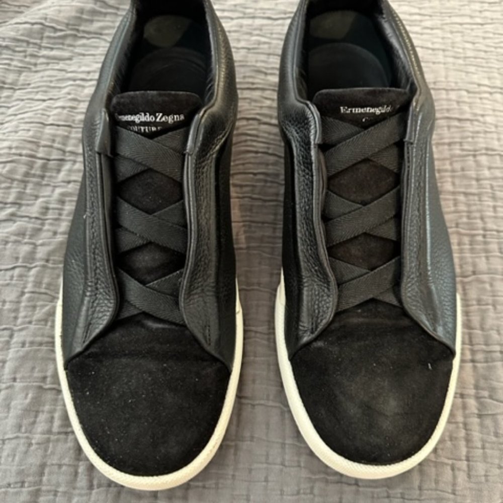 ZEGNA Men's Designer Triple Stitch Low Top Slip-On Sneakers black Size US8.5